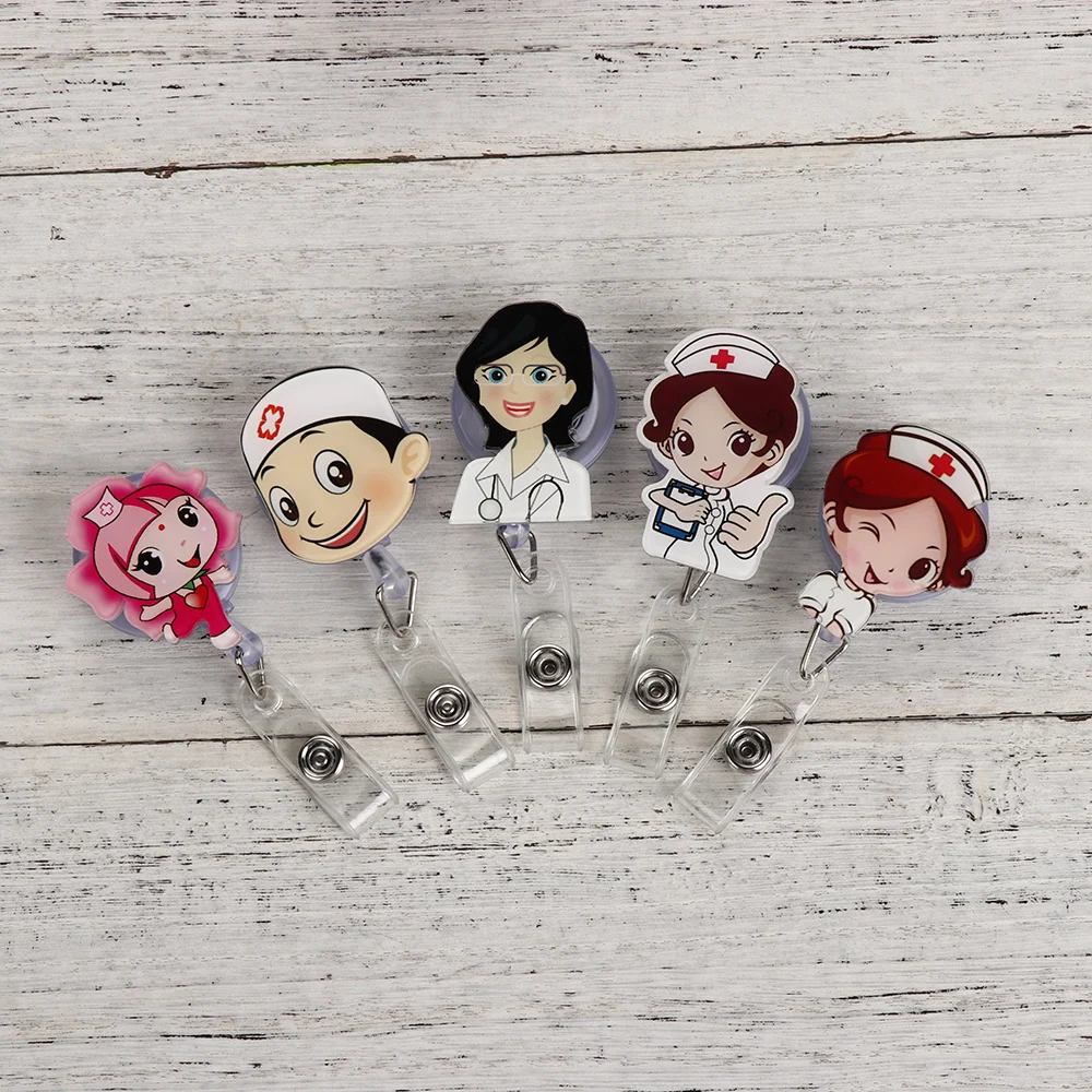 

1PC Cute Cartoon Mini Retractable Badge Reel Doctors Nurses Lanyards Students ID Name Card Badges Holder Clips Office Supplies