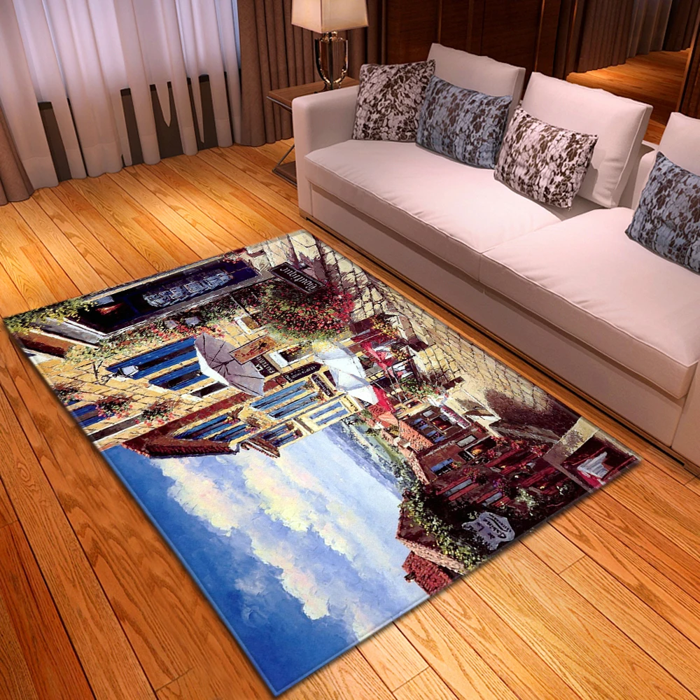 Oil Painting Landscape Carpet for Living Room Modern Decor Bedroom Bedside Rug Anti slip