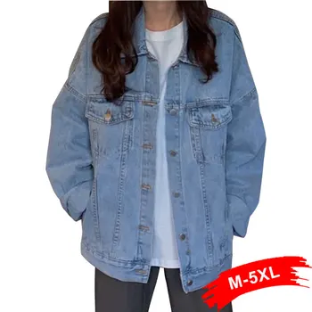

Women Solid Loose Casual Blue Jeans Jacket 4XL 5XL Harajuku Boyfriend Denim Coats Female Outwear Feminine Chaqueta Mujer Coat