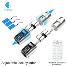 WE.LOCK-cilindro de cerradura de puerta ajustable, dispositivo electrónico con huella dactilar con tarjeta, bluetooth, funciona con WiFi, 3 tarjetas gratis, pantalla LCD