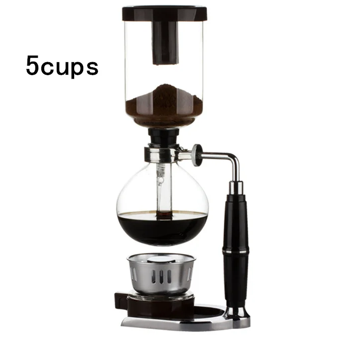 5cups black Домашний стиль, сифон, Кофеварка, чайник, сифон, вакуумная кофеварка, тип стекла, кофейная машина, фильтр, 3 чашки - Цвет: 5cups black