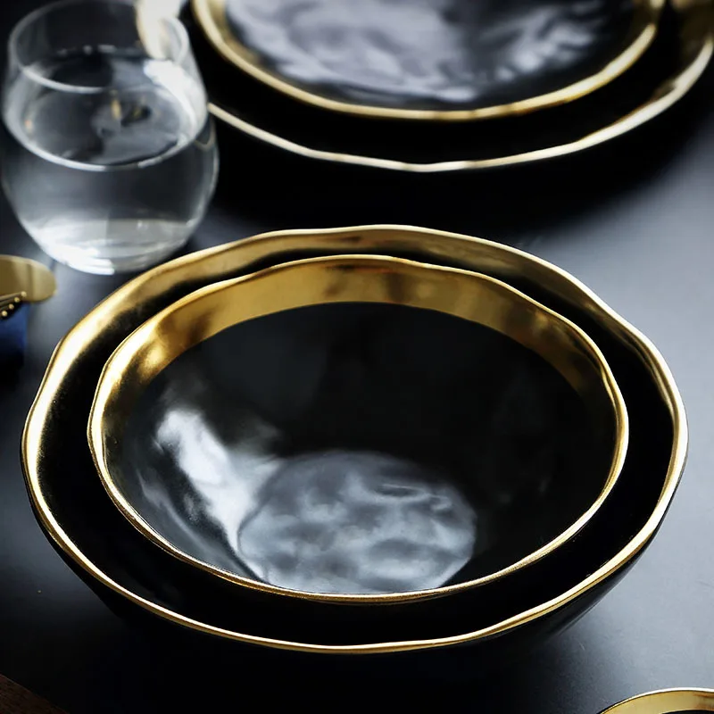 Ceramic Black and White Tableware, Ceramic Service Plates, Kitchen Appliances, Kitchen Supplies, Rice Soup Bowls, Tableware