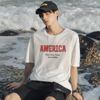 

2020 Summer New Round Neck Loose Cotton Short-sleeved T-shirt Hip-hop Alphabet Print T-shirt