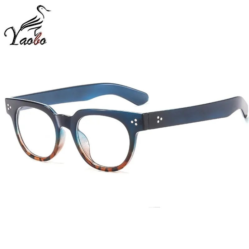 BLUE TO LEOPARD Классические брендовые дизайнерские квадратные оптические очки для женщин и мужчин, компьютерные игры, очки для близорукости, оправа, заклепки, очки с прозрачными линзами - Цвет оправы: BLUE TO LEOPARD
