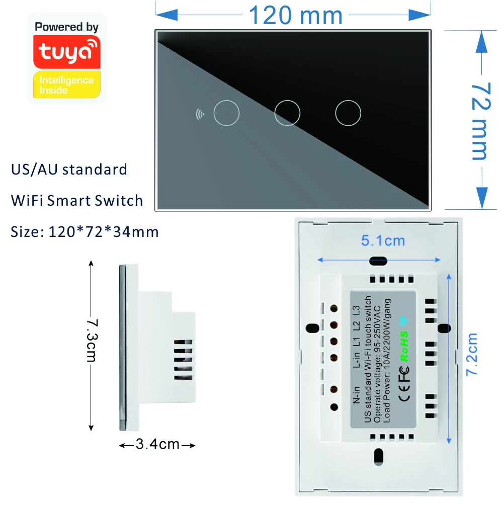 Touch Wall Glass, Aplicativo Tuya ou eWeLink,