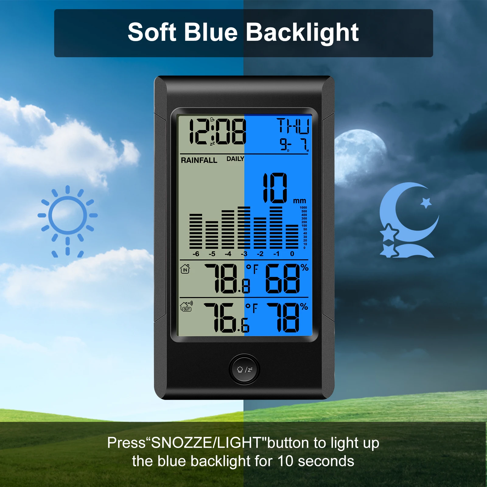 Weather Station Rain Gauge Calendars Alarm Clocks With Temperature And Humidity LED Digital