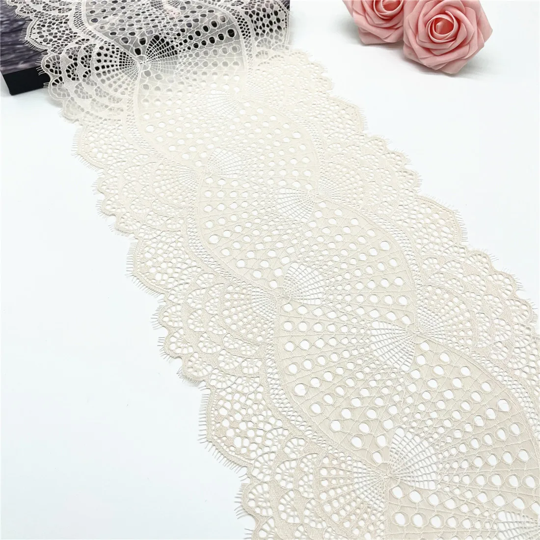 3y/lot Width 6 5/8 inch 22cm Pink Cream Elastic Stretch Lace trim 3
