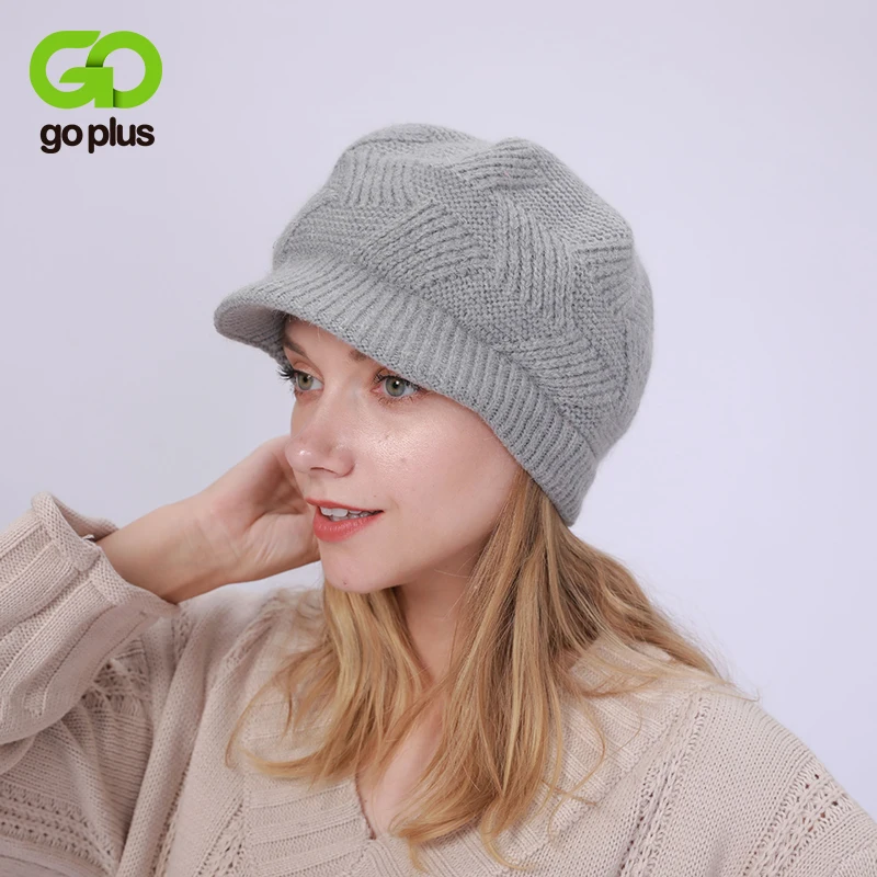

GOPLUS 2019 Winter Cashmere Knitted Visor Women's Hat Thick Warm Velvet Caps Women Unisex Men's Hat Beanie Bonnet Sombrero Mujer