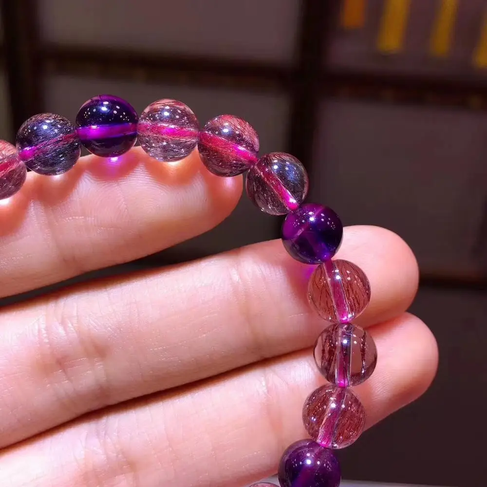 Natural Red Lepidocrocite Quartz Super Seven 7 Melody Stone Bracelet 8.1mm Crystal Round Beads Women Certificate AAAAA