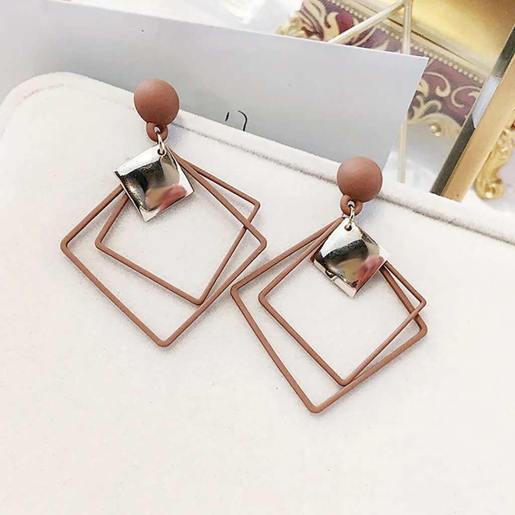 

Fashionable wild metal texture simple geometric double square earrings Korean temperament personality earrings women серьги #40