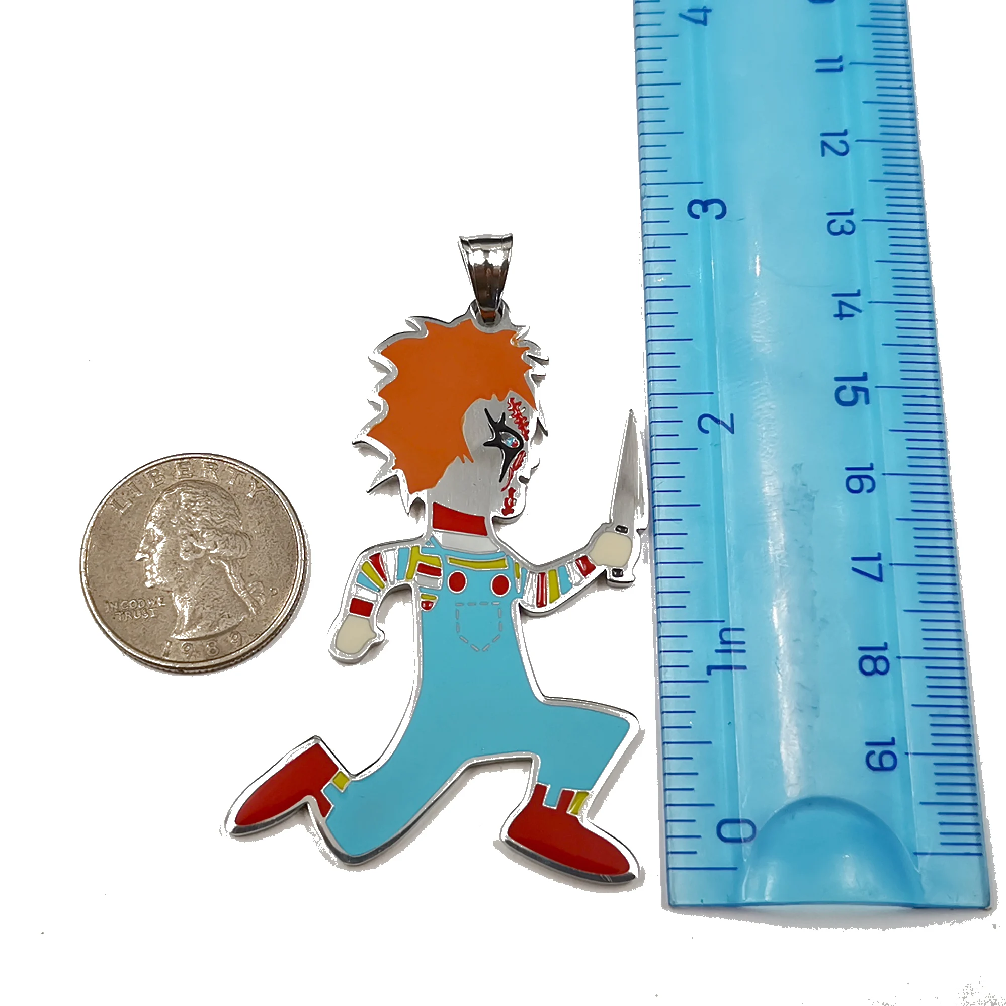 Mens Large ICP Juggalo Chucky Charm Hatchetman Necklace Juggalo Pendant Stainless steel Link Chain 4MM 24 INCH 3