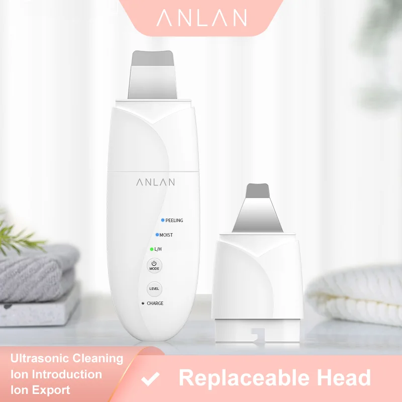 

ANLAN 2 In 1 Ultrasonic Skin Scrubber Ion Deep Face Ultrasonic Cleaning Remove Acne Blackheads Replaceable Head Peeling Shovel