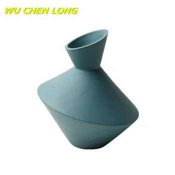 

WU CHEN LONG 34cm Ceramic Geometric Flower Vase Figurines Nordic Style Creative Abstract Crafts Soft Home Decor Ornament R5477