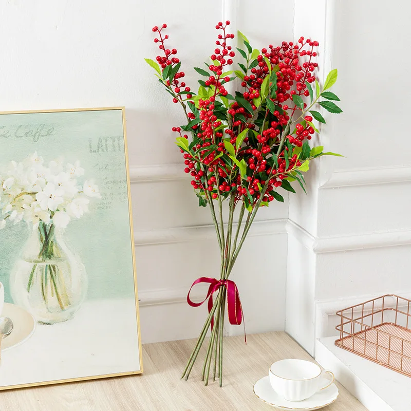 Artificial Green Leaf Berry Small Red Fruit Flower Wedding Hotel Restaurant Home Floor Flower Decoration Christmas Decoration