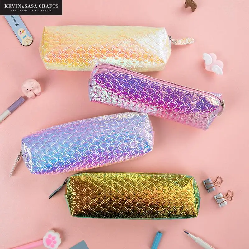 Iridescent Laser Pencil Case PU Large Capacity Supplies Stationery Gift Storage Back To School Presented By Kevin&ampsasa Craft |