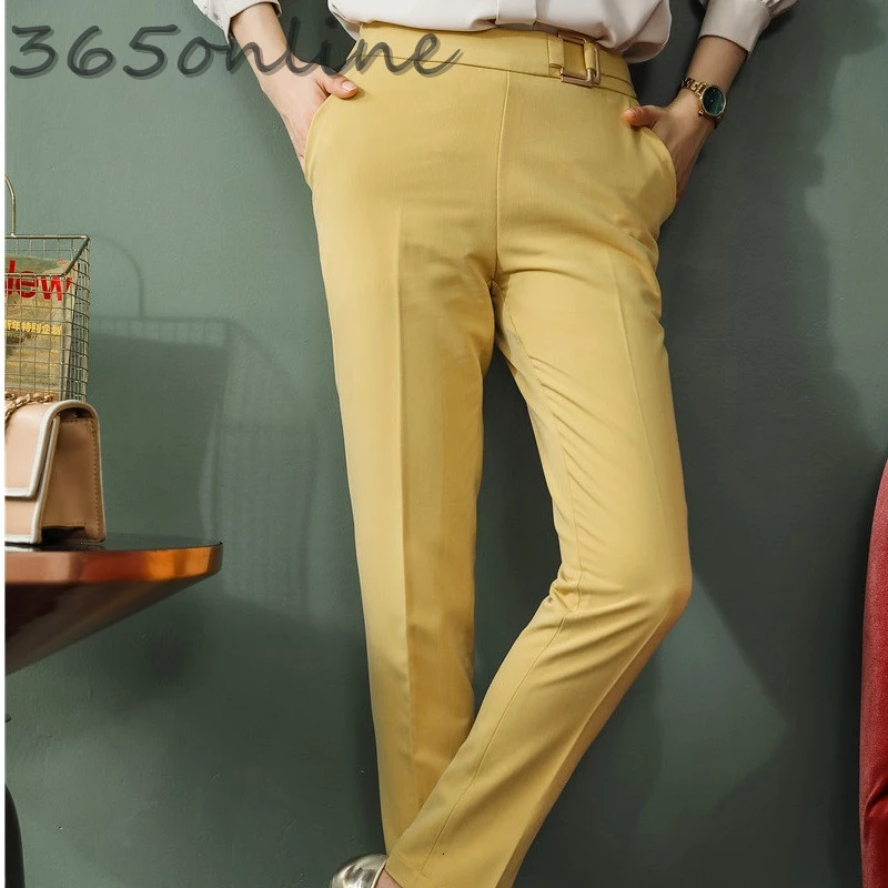 

Novelty Yellow Formal OL Styles Women Business Work Wear Pants Trendy Skinny Leggings Slim Hips Female Trousers Capris OL Styles
