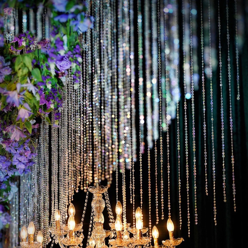 2019 New 30m AB Iridescent Acrylic Crystal Bead Thread Light White String Wedding Party Decorations Handmade Lighting Curtain | Дом и сад