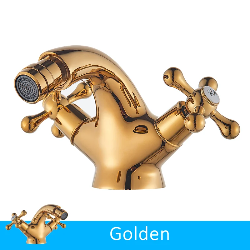 Golden Vidric античная латунь биде смеситель для душа двойной крест ручки смеситель горячей и холодной воды кран без свинца носик кран для туалетной воды - Цвет: Golden