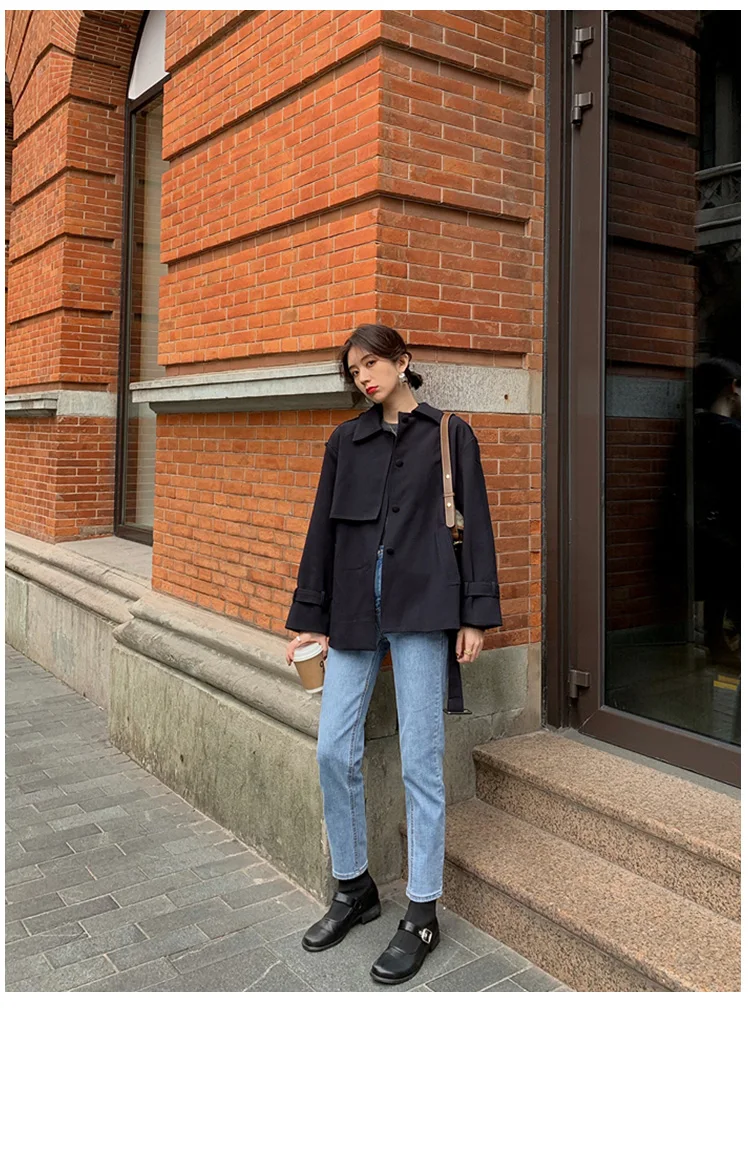 New Elegant Fashion Coat Women Short Blends Coat Jacket Female Korean Version Casual Short Loose Belt Coat Femme