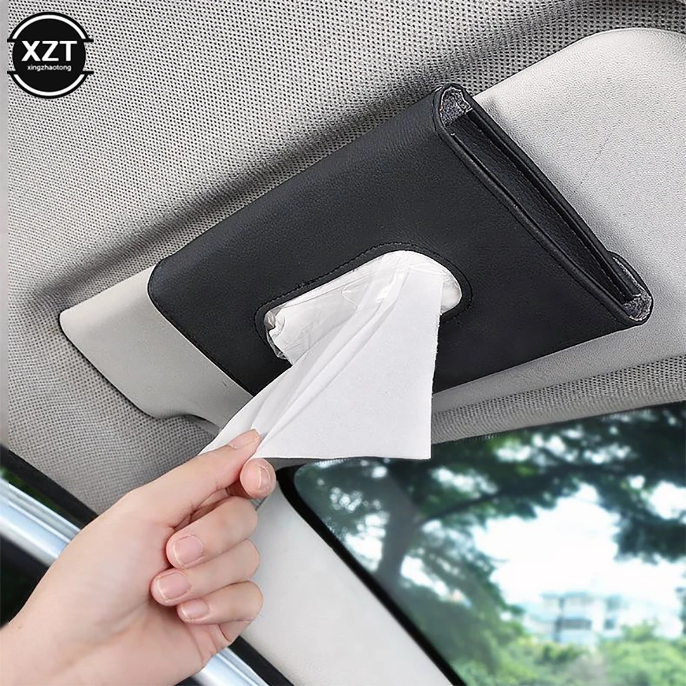 Universal Car Leather Tissue Box Towel Sets Car Sun Visor Tissue Box
