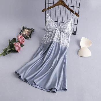 

Silky Lace Nightdress Women Sexy Sleepwear Spaghetti Strap Nightgown Satin Homewear Sleepdress Spring New Home Clothes Nightwear