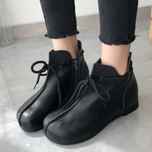 SAGACE/популярные женские ботинки кожаные ботинки на молнии с круглым носком и квадратным бантом женская обувь на плоской подошве комфортная модная обувь 35-40