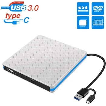 

New External DVD CD Drive with USB 3.0 and Type-C Interface Portable USB CD-RW/DVD-RW Writer Reader Player Burner For Windows
