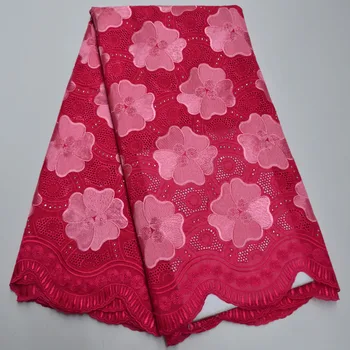 

African Dry Laces Fabric 100% Cotton High Quality Lace Red color Swiss Voile Embroidery French Lace Fabric 5 Yards For Wedding
