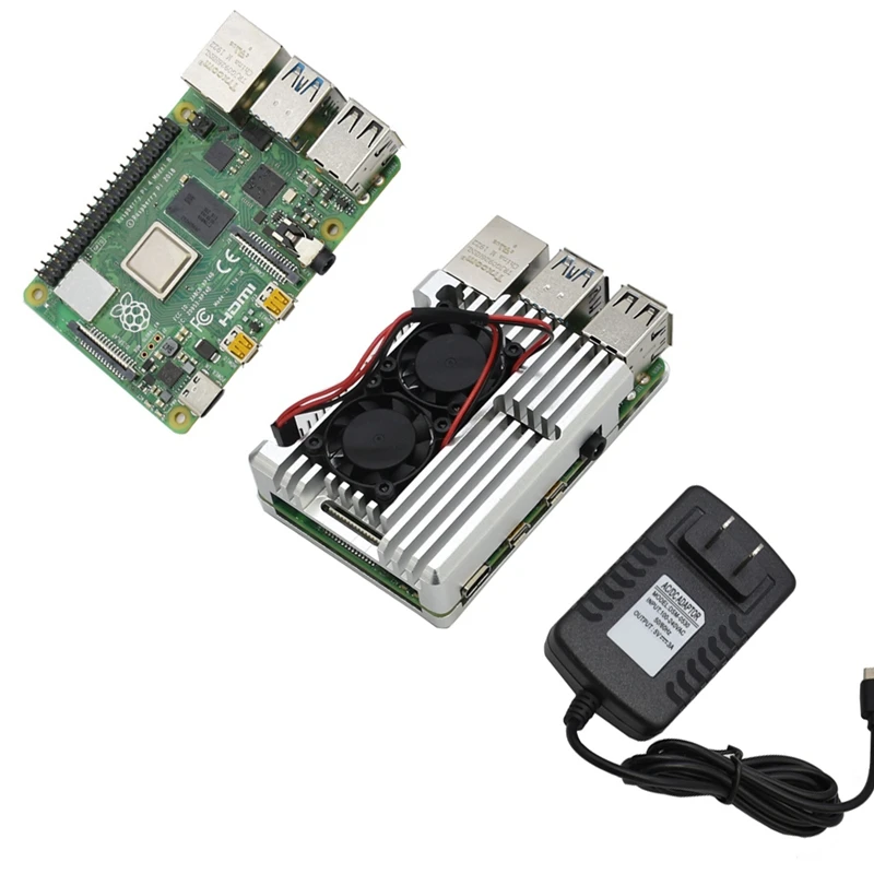 Для Raspberry Pi 4 Модель B 4G ram комплект с алюминиевым ЧПУ сплав защитный чехол охлаждения двойной вентилятор 5 в 3A адаптер питания