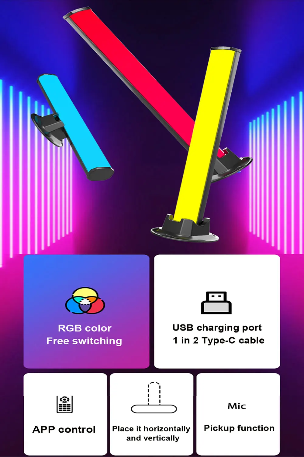 LED Sound Control Pickup Light RGB Symphony Lamp App Control Music Rhythm Light Color Ambient LED Lamp Bar Home Decoration Light