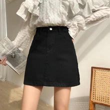 

2022new Spring Summer Women A-line Solid Color Retro Mini Denim Skirts Casual Female Basic Streetwear Ladies Short Jeans Skirt