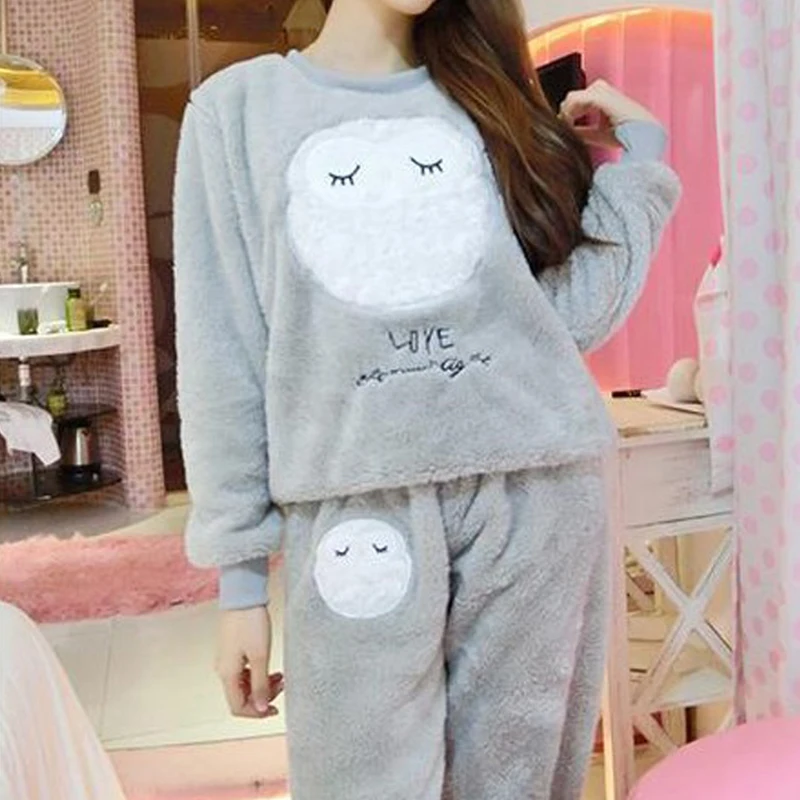 

Sleepwear Women Pyjamas Sets Pajamas For Women Suit Thick Warm Coral Flannel Nightgown Female Cartoon Animal Pijama Mujer