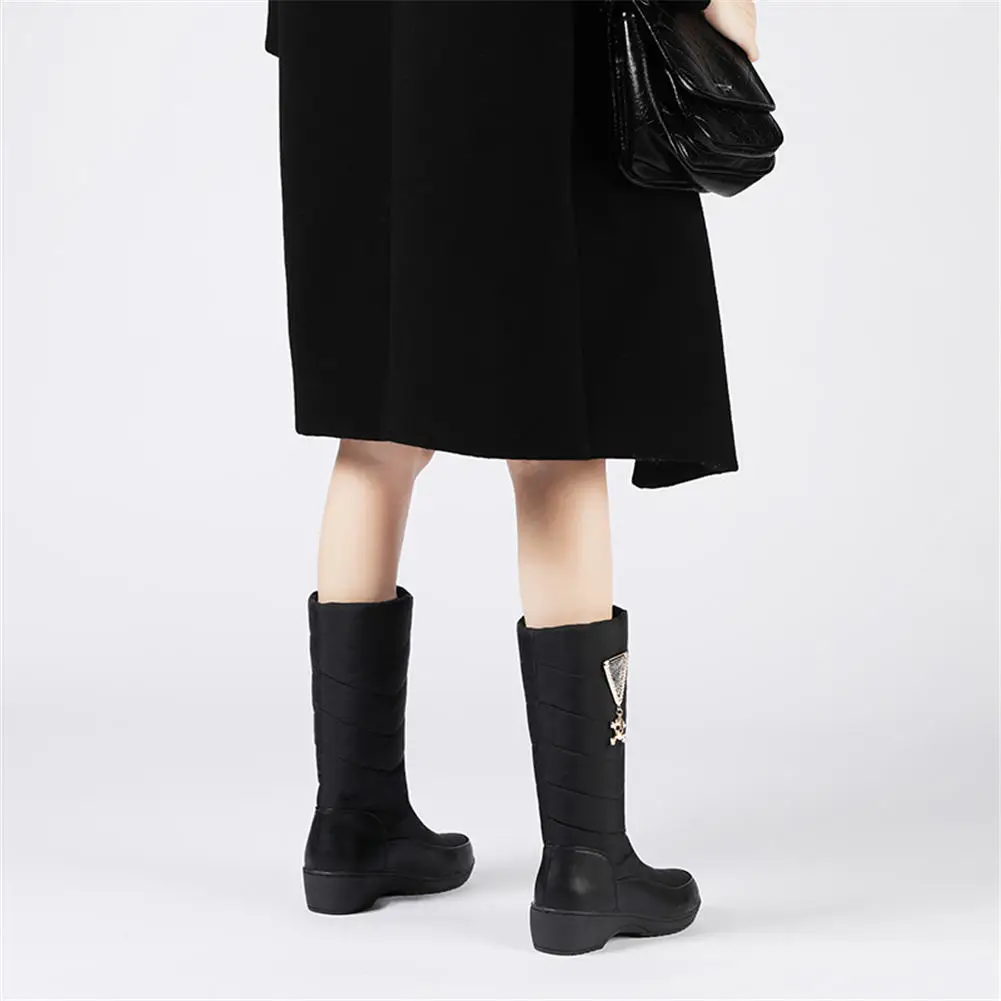big size 44 russia winter snow boots women keep warm shoes waterproof boots fur non-slip mid calf boots black