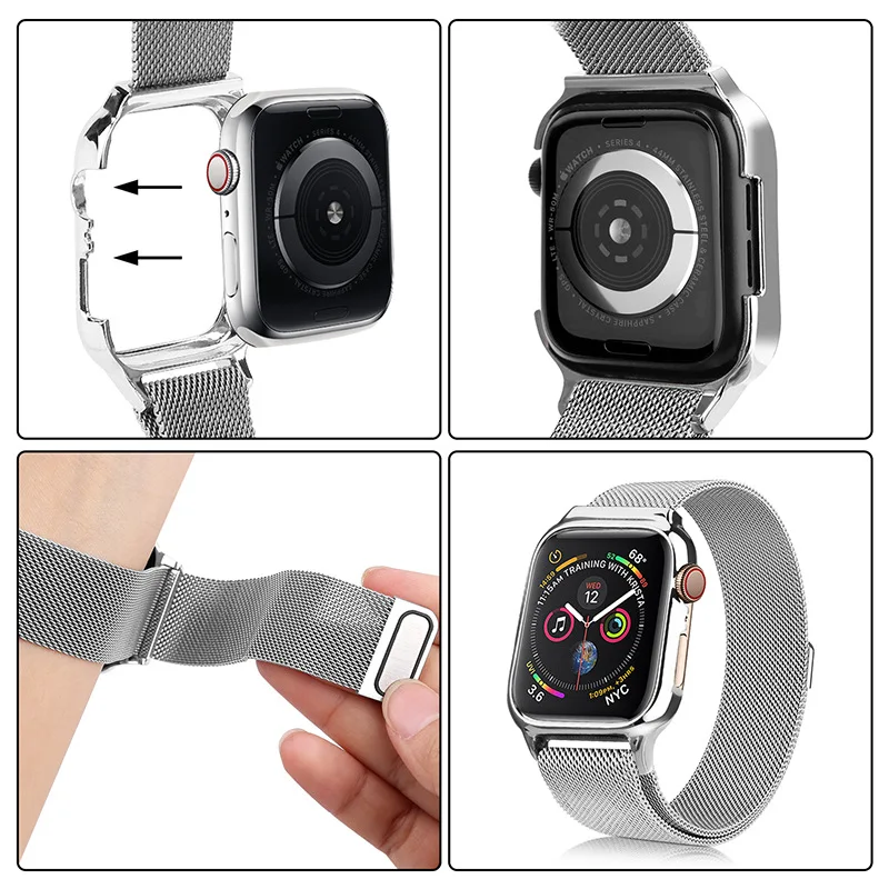 Чехол+ ремешок для Apple Watch 5 ремешок 44 мм 40 мм iWatch ремешок 42 мм 38 мм Миланский петля браслет металлический ремешок для Apple watch 4 3 2 1