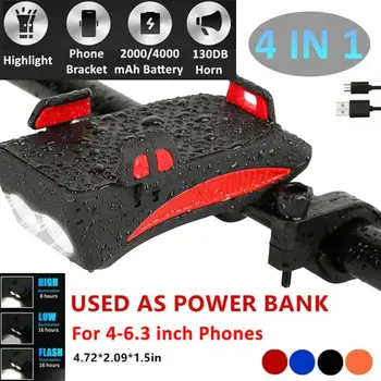 

LED Bicycle Light Mobile Phone Bracket Riding Front Light Speaker USB 4 In 1 Multi-Function Riding Accessories PTCS