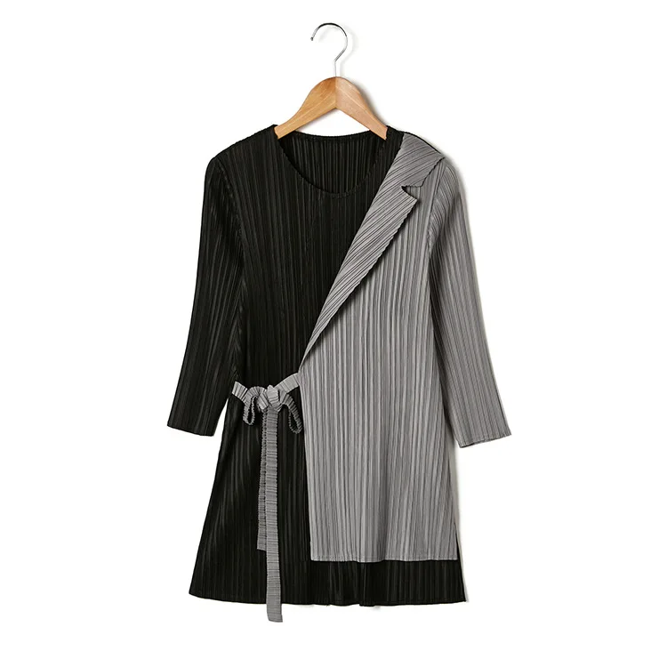 Горячая Miyake fold Модная уникальная футболка с рукавом три четверти и круглым вырезом Лоскутная нестандартная футболка