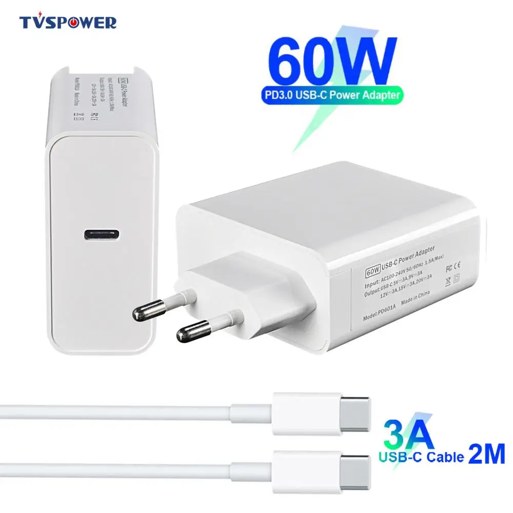 Настенное зарядное устройство 60 Вт USB C адаптер питания PD/QC3.0 для MacBook Pro/Air iPad Pro iPhone