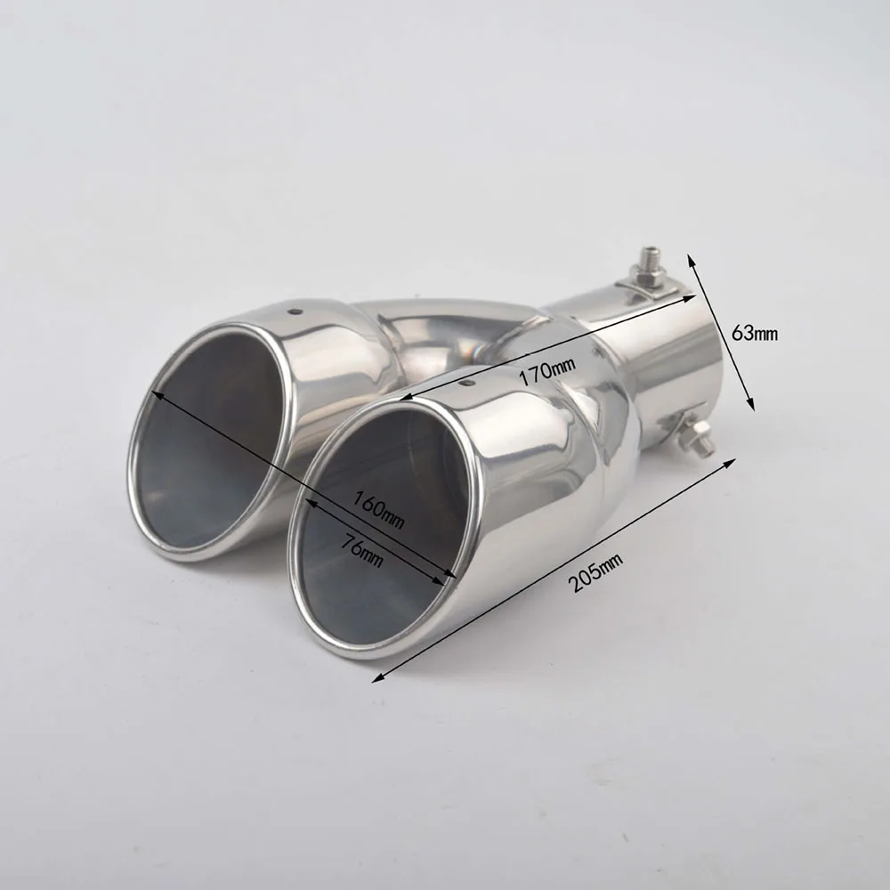 

63mm Universal Stainless Steel Muffler Exhaust Pipe Tip Double Outlet Car Chrome End Trim Modified Tail Throat Liner Pipe