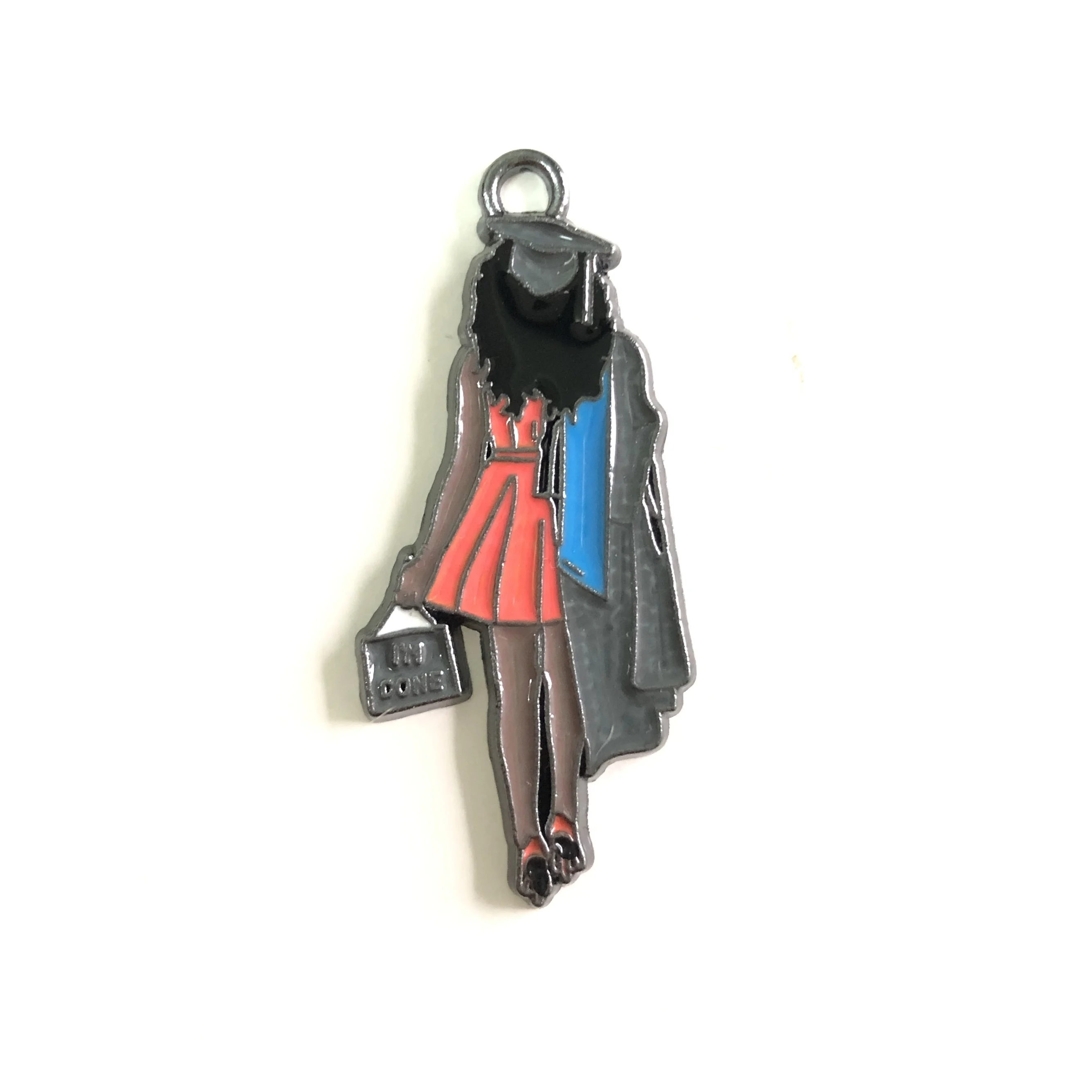 10pcs Graduation Afro African Black Girl Enamel Charm for Women Bracelet Necklace Keychain Making Jewelry Findings DIY Wholesale