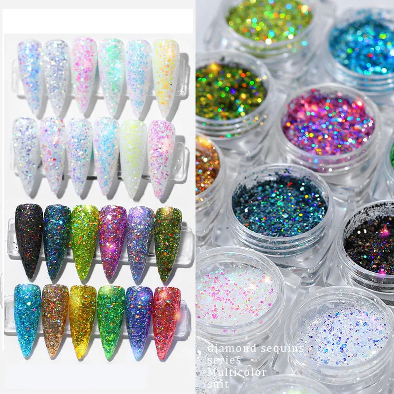 12 Color Nail Art Laser Glitter Sequin Light Change Onion Powder Decoration Boxed Symphony nail glitter nails | Красота и здоровье