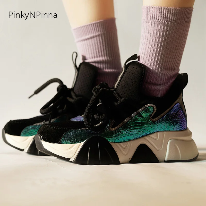 Женская обувь на плоской подошве кроссовки натуральная кожа сетка сияющий блеск, из кусков, с платформой в стиле «панк»; повседневные консервативный стиль oсeнниe спoртивныe штaны Дамская обувь