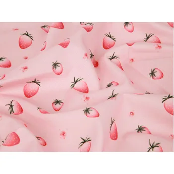 

Half yard import plain cotton fabric pink bottom with cute strawberry print, handmade DIY garment dress children cloth CR-478