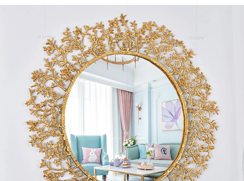Все медные ветки ванная комната Висячие Зеркало для одевания зеркало принадлежности для ванной круглое зеркало стены ванной крыльцо украшение зеркало