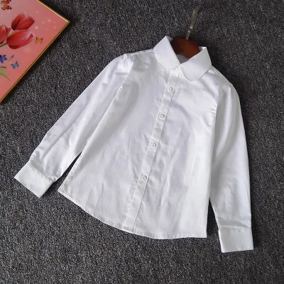 

BOY'S Girls Students New Style White Shirt Spring And Summer School Uniform Middle And Large Children Pure Cotton White Shirt Lo