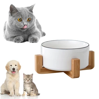 

Adeeing Marbling Ceramic Bowl With Wooden Rack For Pet Dog Cat Food Drinking Water Feeder Pet Feeding Accessories