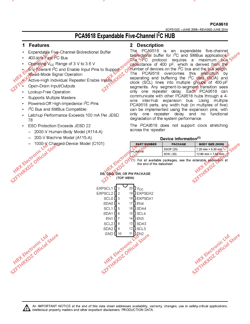 PCA9518PWR PD518 TSSOP-20 PCA9518PW TSSOP20 PCA9518PWT расширяемый 5-Ch I2C концентратор 2000 шт./катушка(10 шт