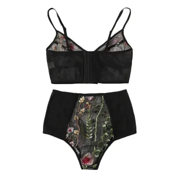 

SAGACE 2020 New Fashion Women V-Neck Floral Printing Embroidered Lace Lingerie Set Black Underwear S-2XL