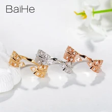 BAIHE Твердое 14 к желтое золото 0.15ct H/SI круглые натуральные бриллианты обручальное женское ювелирное красивое перьевое кольцо