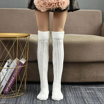 

Fashion Female Knitted Stocking Women’ s Solid Color Thigh For Autumn Winter