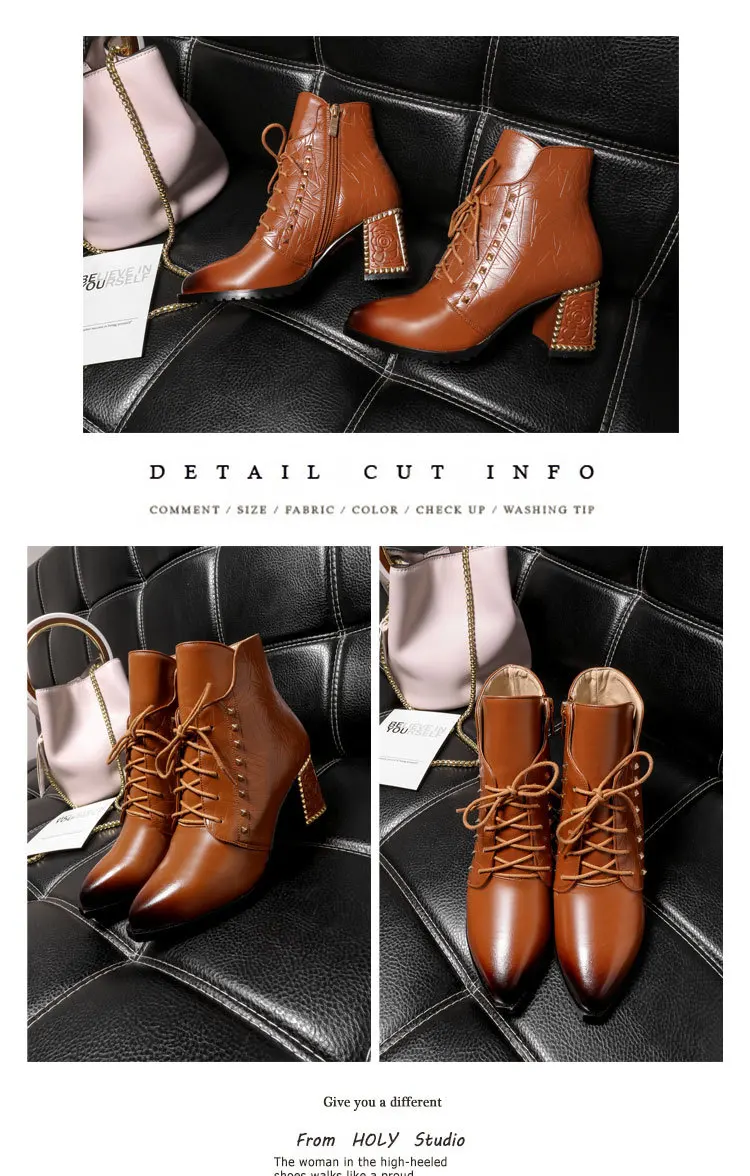 autumn and winter full leather female Martin high heel boots